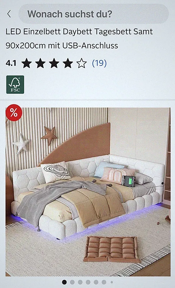 04. ... Betten Polsterbett LED Einzelbett Daybett Tagesbett Samt 90x200cm