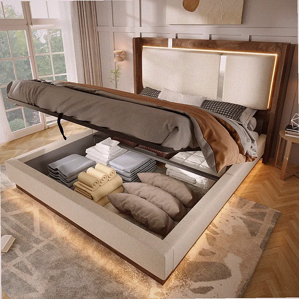 140/160/180x200cm Polsterbett Doppelbett mit LED Kopfteil,Lattenrost,Bettgestell