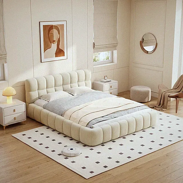 140 x 200 cm Polsterbett Doppelbett Jugendbett Bettgestell mit Lattenrost Beige
