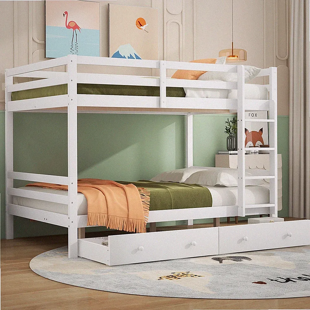 140x200 cm Etagenbett Kinderbetten mit Schubladen Stauraum Weiß
