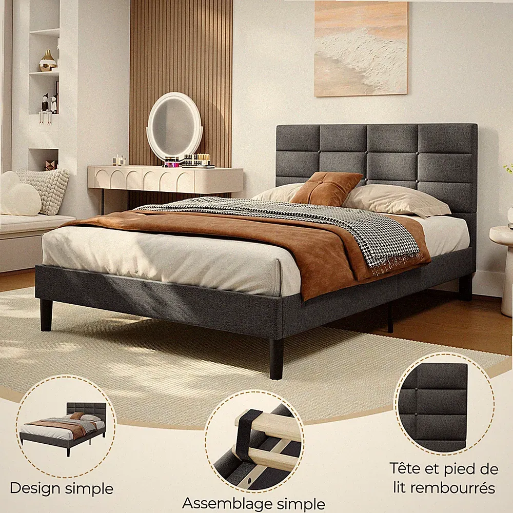 140x200cm Polsterbett Doppelbett Bett Jugendbett Gästebett Stoff Lattenrost Grau