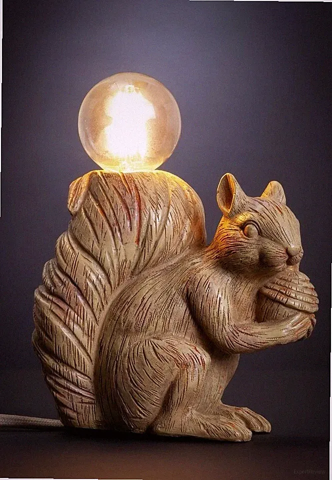 14cm Eichhörnchen Vintage Holzoptik Luxus Bett BEISTELL Tischlampe SCHLAFZIMMER DEKO GESCHENK😍