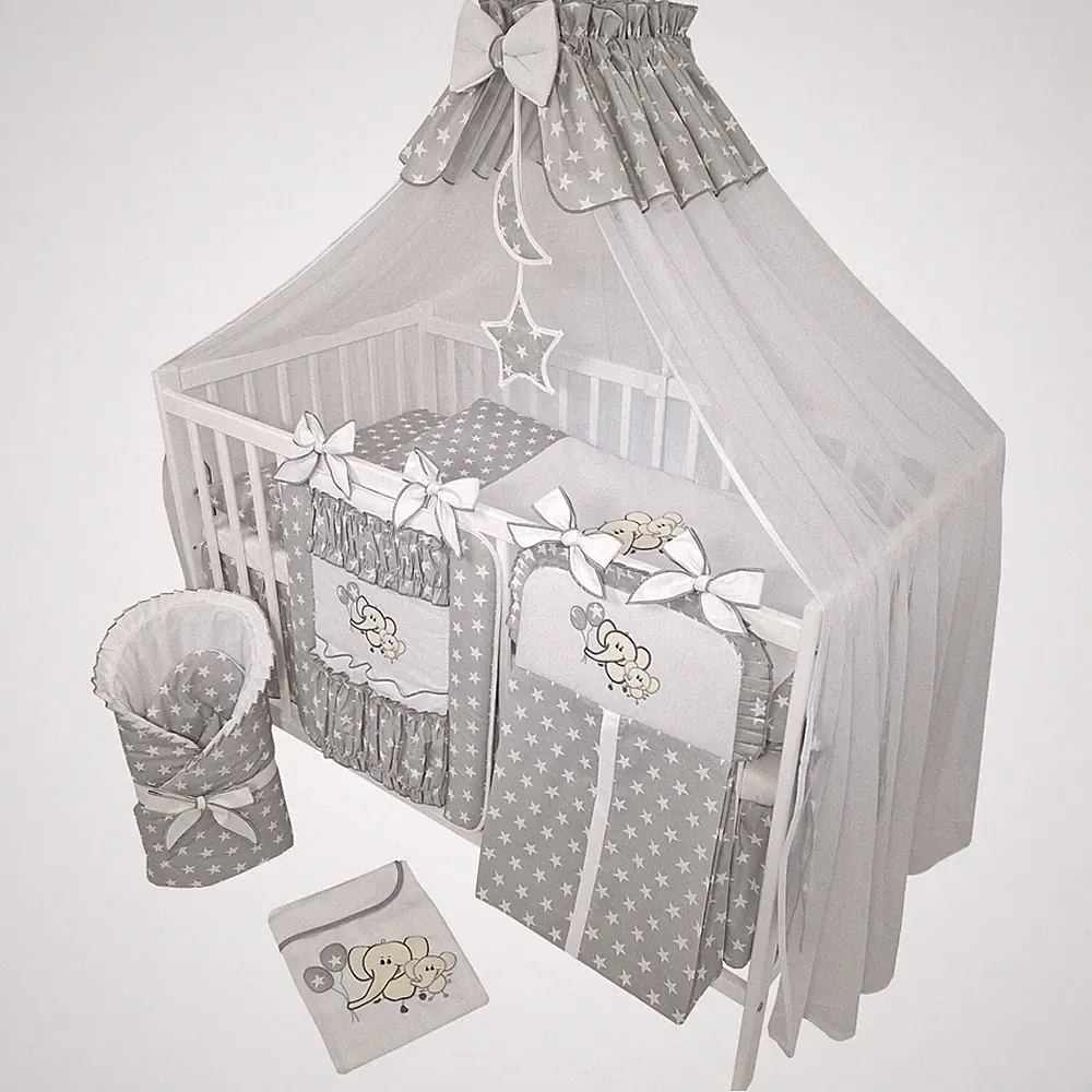 16 Teiliges Babybett Kinderbett Gitterbett Bettwäsche komplett Set mit Matratze
