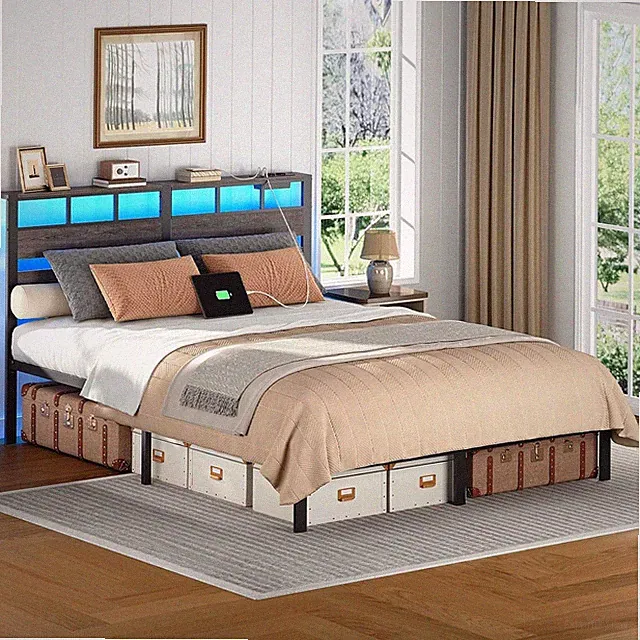 160 x 200 mit Lattenrost Doppelbett mit Kopfteil LED-Beleuchtung Bettgestell