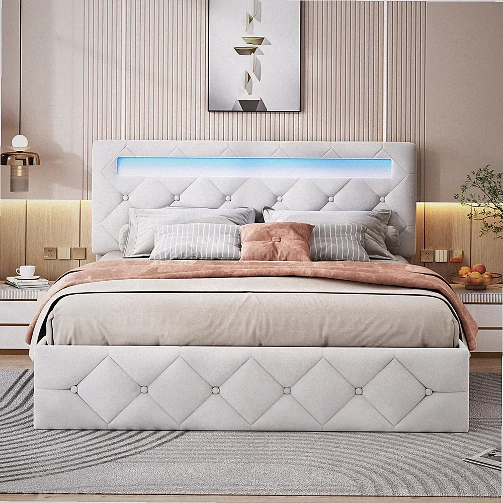 160x200cm Polsterbett Boxspringbett mit LED Stauraum Doppelbett mit Lattenrost
