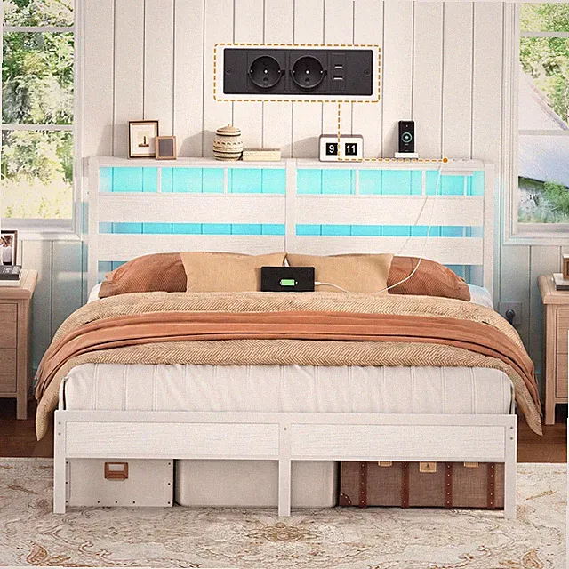 180 x 200 mit Lattenrost Doppelbett mit Kopfteil LED-Beleuchtung Bettgestell