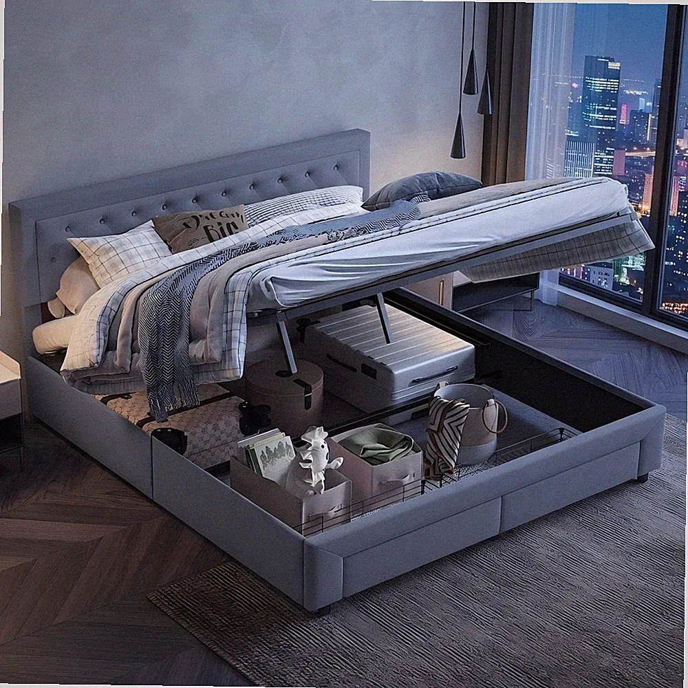 180x200cm Samt Polsterbett Doppelbett Ehebett mit Stauraum Schlafzimmer.