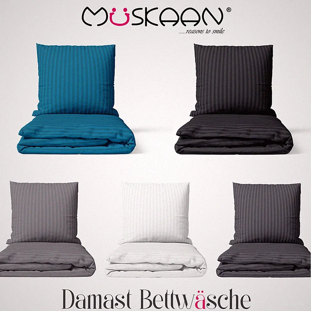 2/4-tlg Premium Damast Bettwäsche 135x200 / 155x220 / 200x200 YKK Reißverschluss