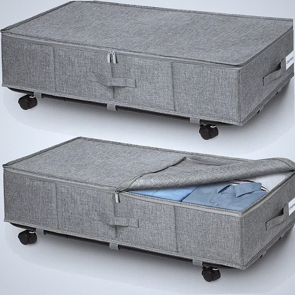 2 Stück Unterbettkommode mit Rollen, 50L Faltbare Unterbett Aufbewahrungsbox,...