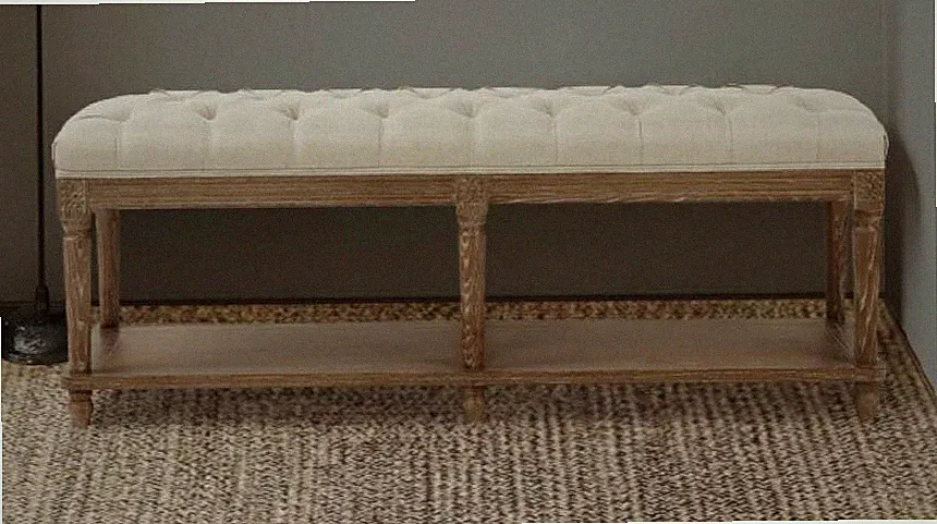 2-stufige Bettabschlussbank Vintage Hocker Knopf getuftet Fenstersitz - Cremeweiß 122cm
