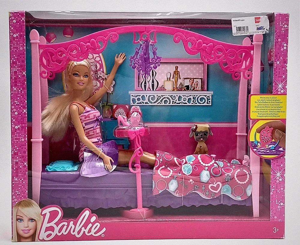 2012 Glam Bedroom Barbie Set mit Puppe & Bett / Bed & Doll / Mattel X7941, NrfB