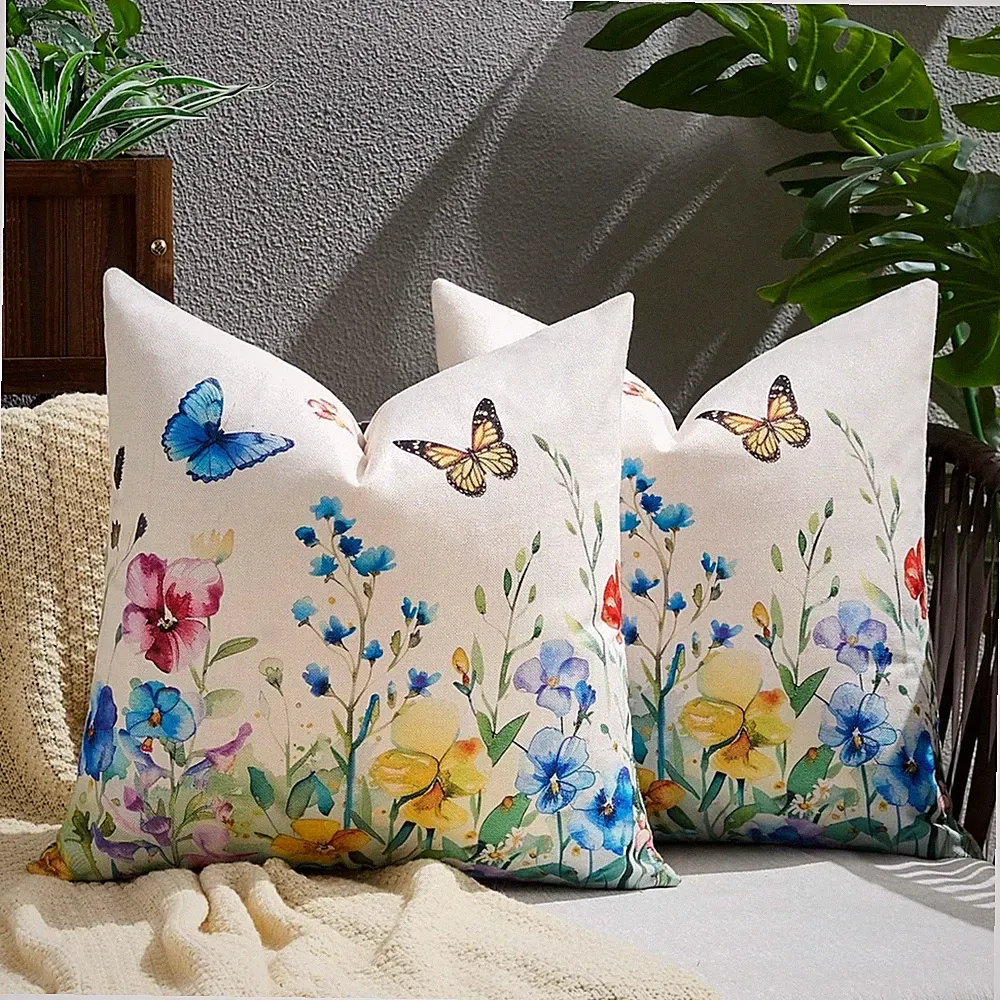 2er Kissenbezüge 50x50cm Polyester Frühling Blumen Wohnzimmer