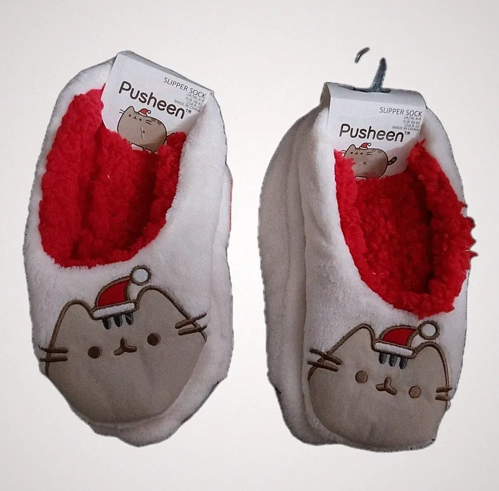 2er Pack Damen Pusheen Katzenbett Slipper Greifer Socken weich Plüsch Kuschelfuß 6/8