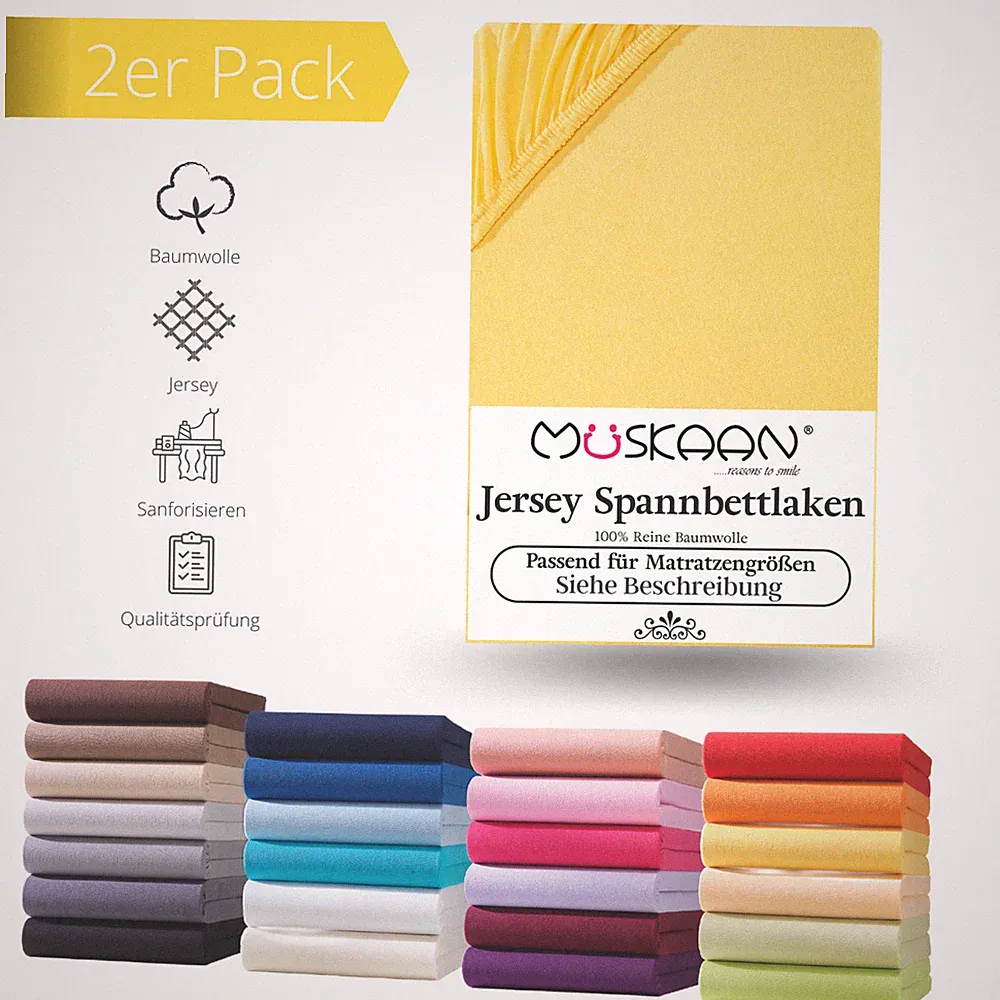 2er Pack Jersey Spannbettlaken Spannbetttuch 100% Baumwolle 8 Größen 32 Farben