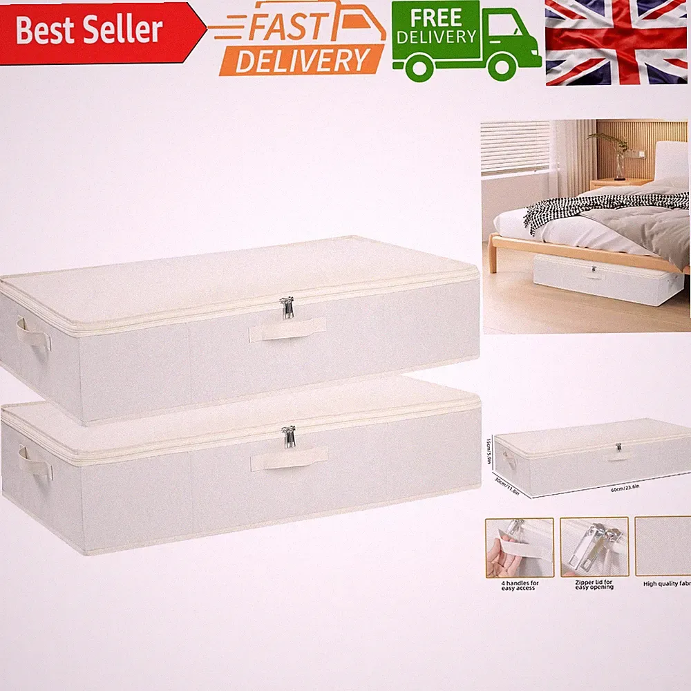 2er-Pack Unterbett Aufbewahrungsboxen mit Deckel - Faltbarer Organizer für Kleidung, Bl...