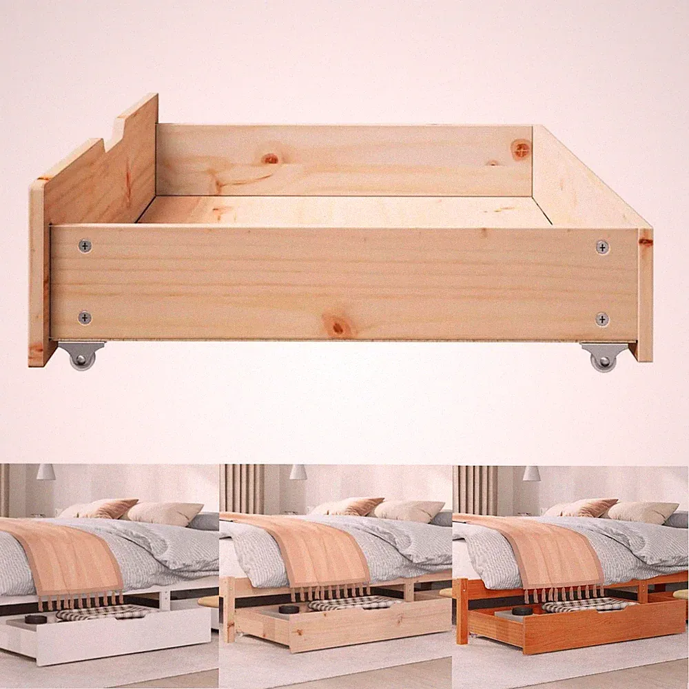 2er Set Bettkasten Bett Schublade Massivholz Kiefer Bettschubladen mit Rollen