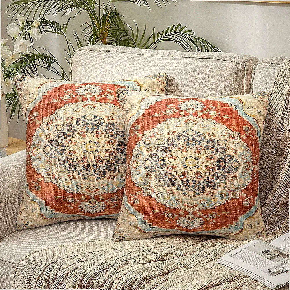 2er Set Boho Kissenbezüge 40x40 Indische Kissenhülle Exotische Muster Orientalis