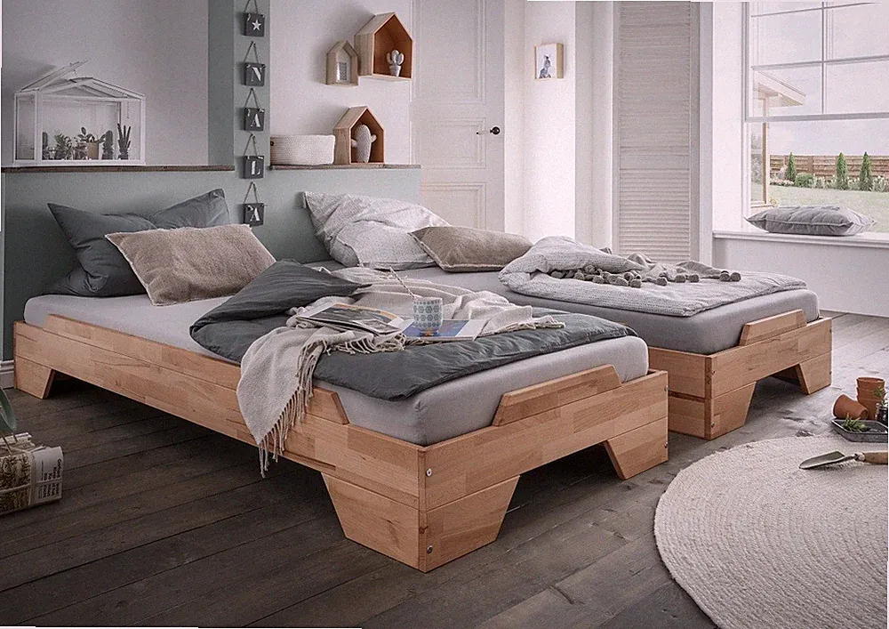 2er-Set Stapelbett 90x200cm Massivholz Buche massiv natur geölt NEU OVP!!!