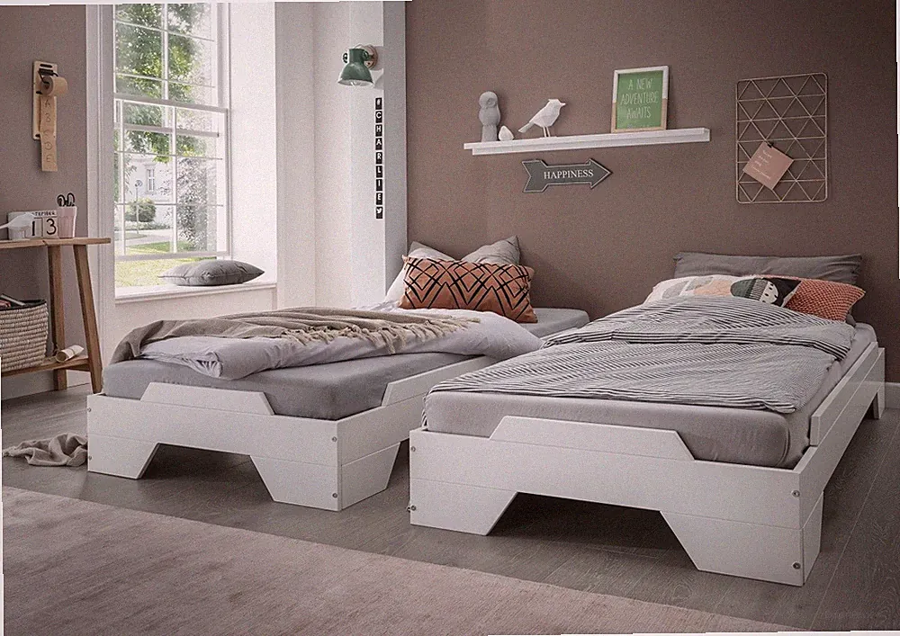 2er-Set Stapelbett 90x200cm Massivholz Buche massiv weiß lackiert NEU OVP!!!