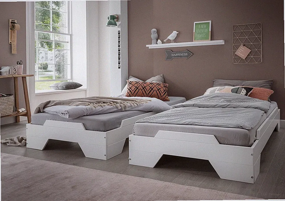 2er-Set Stapelbett 90x200cm Massivholz Buche massiv weiß lackiert NEU OVP!!!