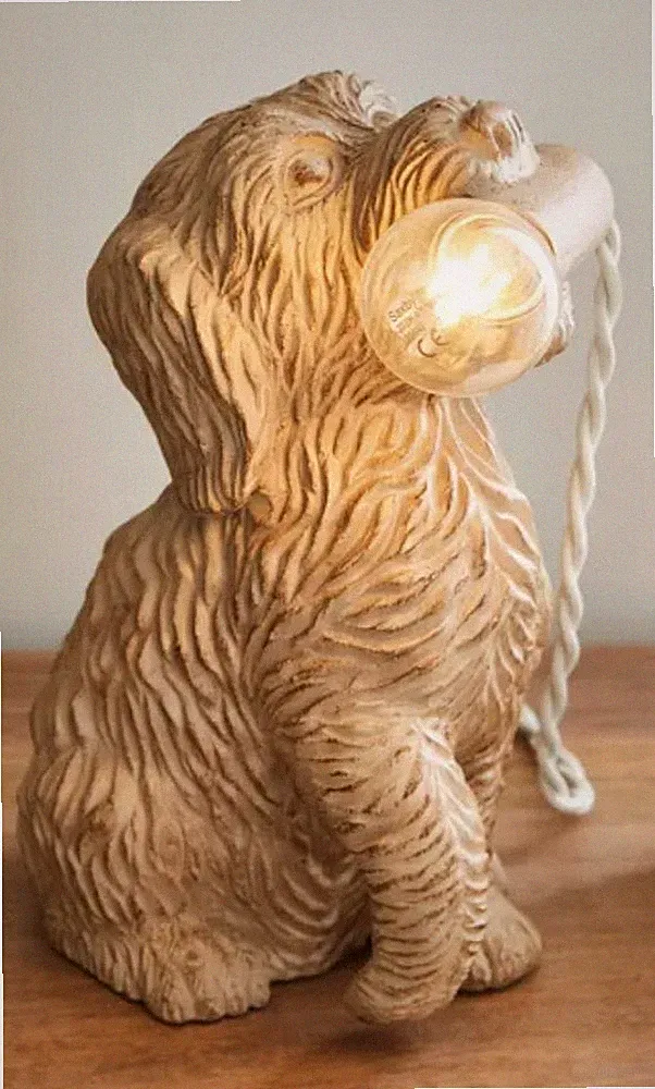 2x Natur Cockapoo 25cm süß Hundebett BEISTELL Tischlampe SCHLAFZIMMER Leuchte Wohndeko