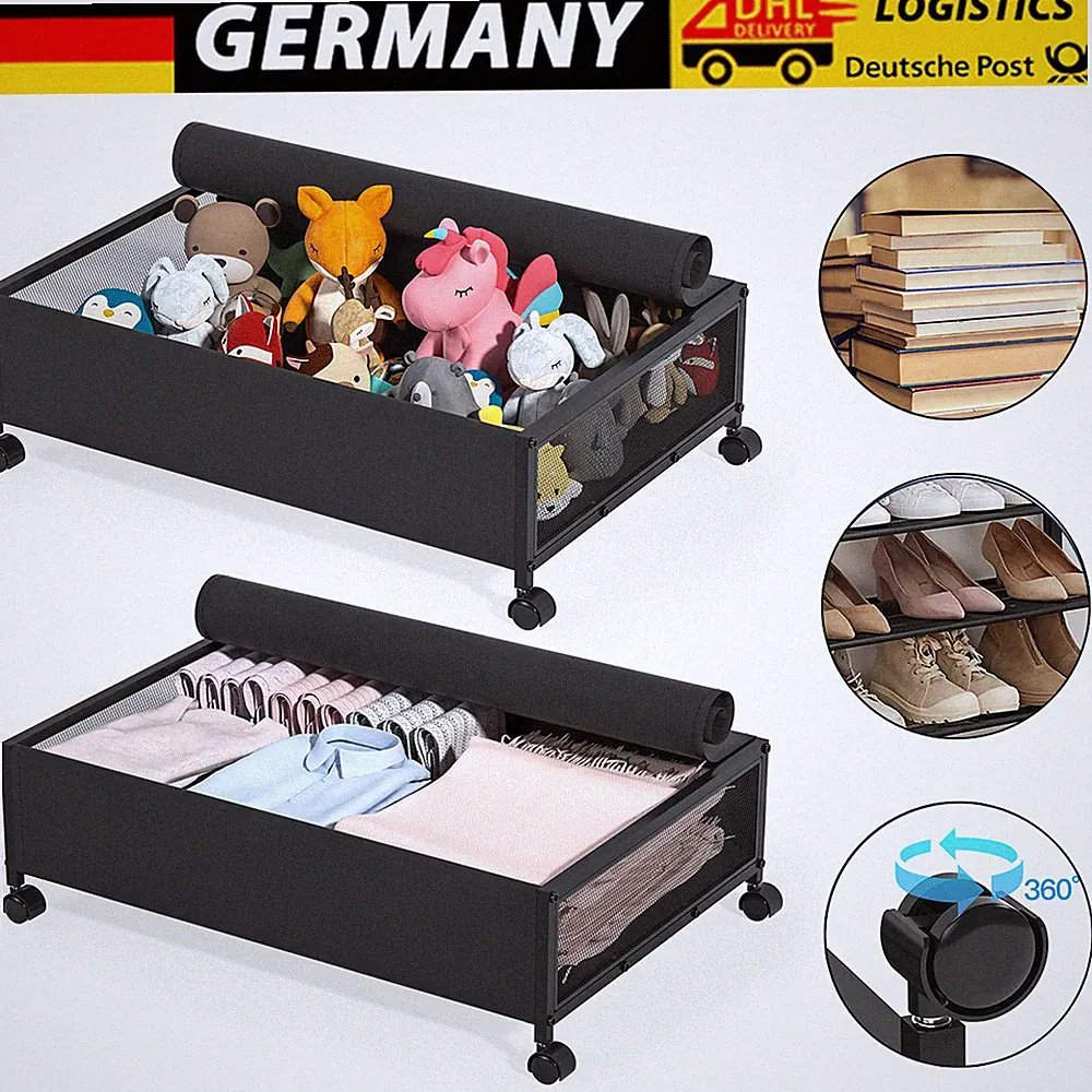 2X Unterbett Aufbewahrungsbox mit Rollen Faltbare Rollschublade Unterbettkommode