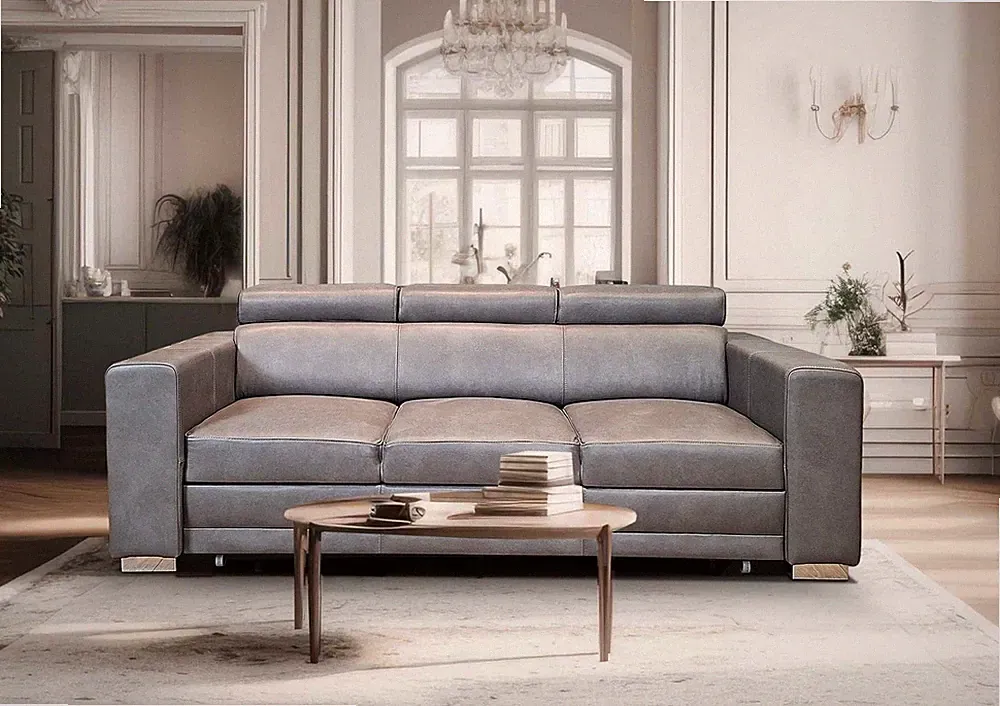 3 er Echtleder Sofa BONN Naturleder Leder Couch mit Bettfunktion, Kopfstützen