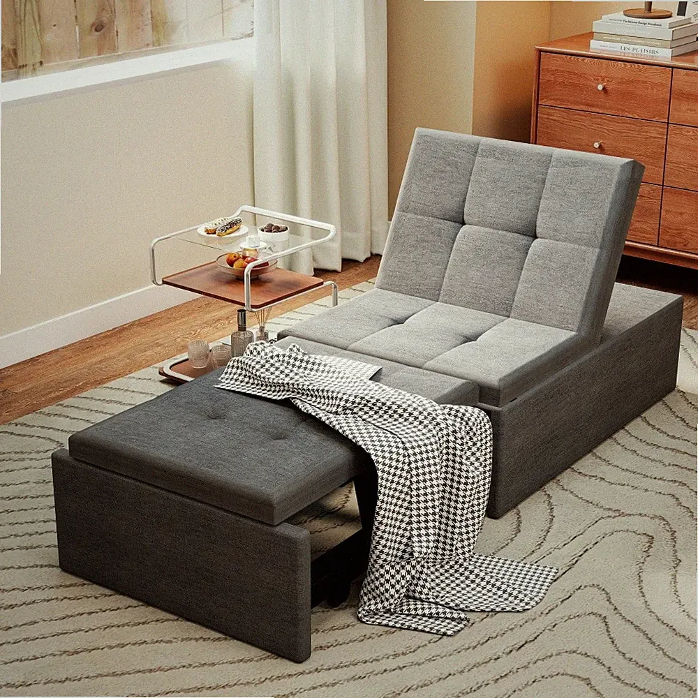 3-in-1 Schlafsofa Schlafsessel Klappbar Gästebett Chaiselongue Bettsofa Grau