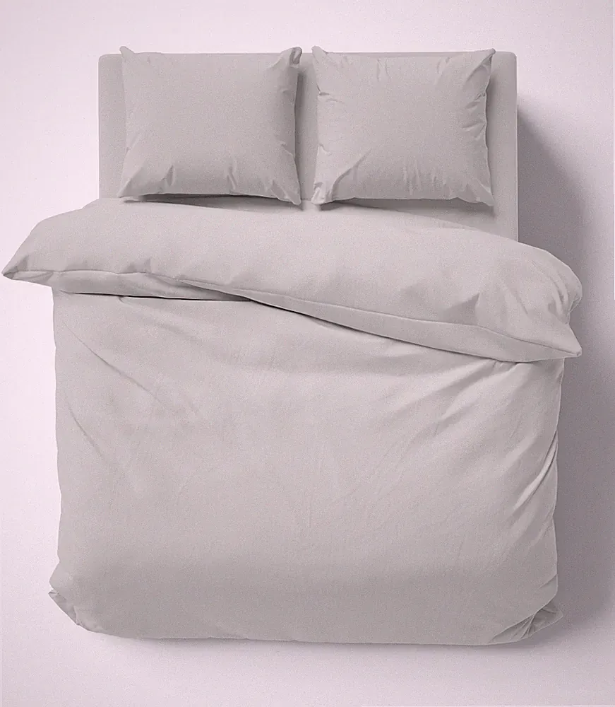 3 tlg Bettwäsche-Set 240x220 cm Uni grau Doppelbett Bettbezug Renforcé Baumwolle