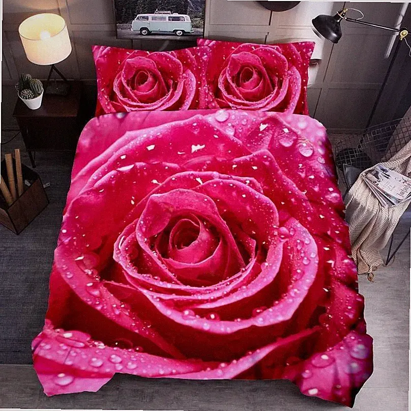 3D Rose Bettbezug 135x200|200x200|220x240 Kissenbezüge80x80 Bettwäsche Set