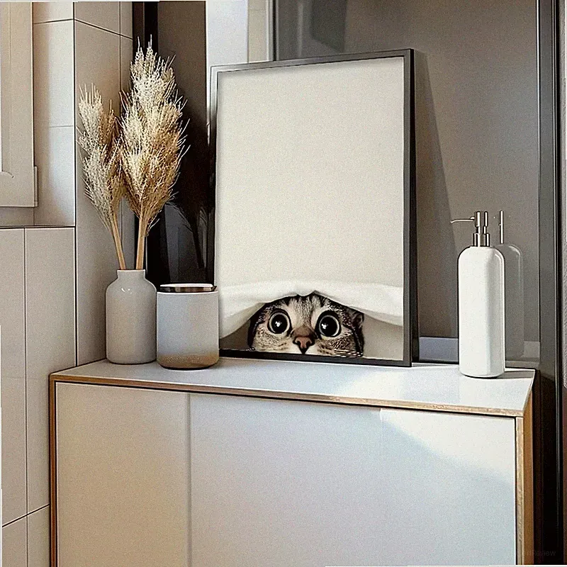 3er Leinwanddruck Set Katzen niedlich Bettdecke Wanddekoration Wohnkunst