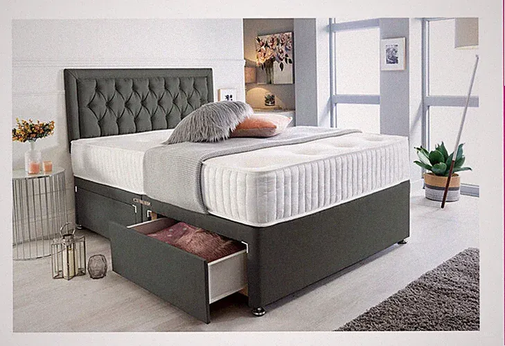 4 Fuß 6 Diwan Doppelbett mit Memory Foam Matratze Anthrazit Wildleder Beste Qualität UK