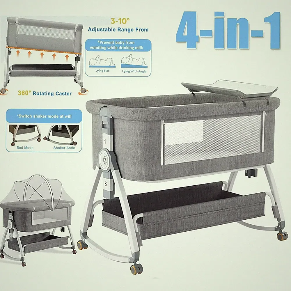 4 in 1 Kinderbett Babybett Beistellbett Zustellbett Höhenverstellbar mit Rollen