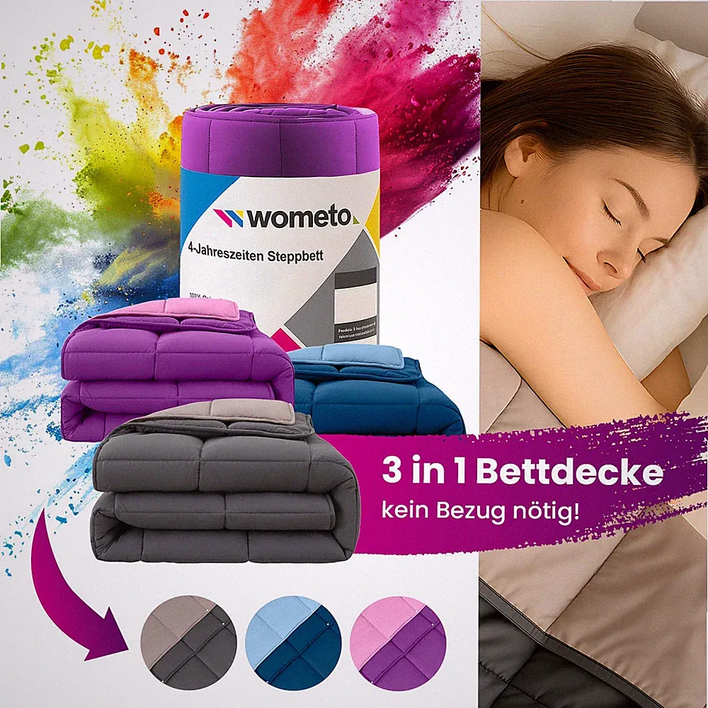 4-Jahreszeiten Steppbett Bi-Color135x200 155x220 kombinierbar grau blau lila