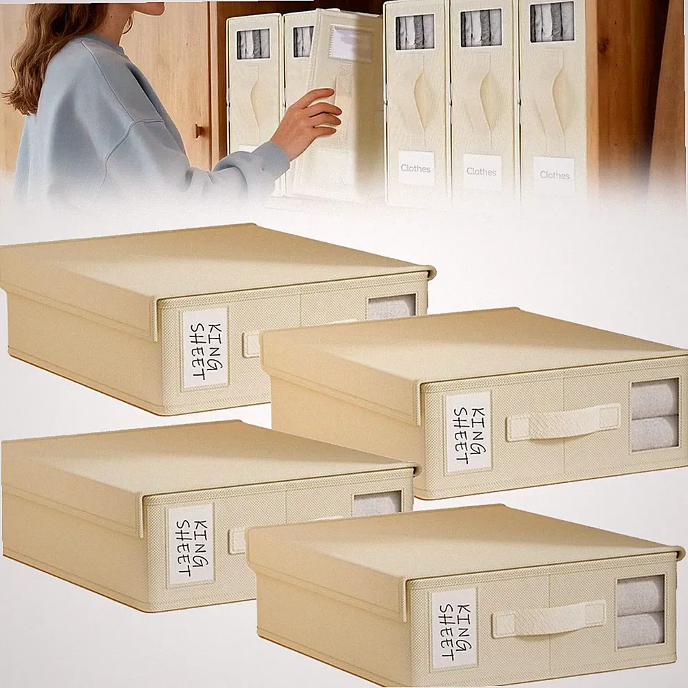 4 Stück Unterbettkommode,Aufbewahrungsbox mit Deckel，Faltbare Unterbett 15L