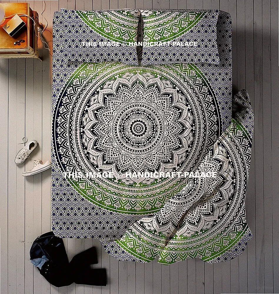 4 Teile Indisch Ombre Mandala Queen Bettlaken Bettbezug Mit 2 Stück Kissen Set