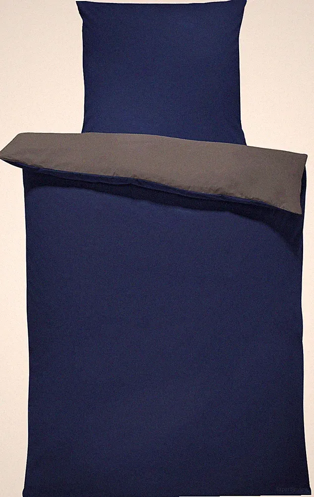4 teilig Bettwäsche 135x200 cm dunkel blau anthrazit unifarben Wende Mikrofaser