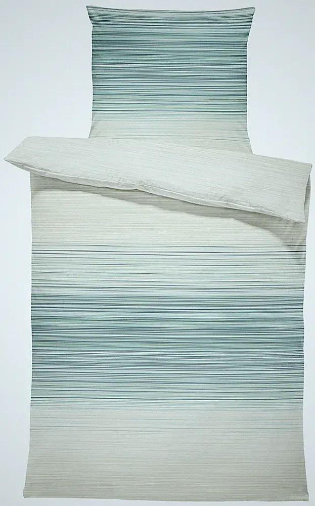 4 teilig Bettwäsche 135x200 cm gestreift beige grün modern Renforcé Baumwolle