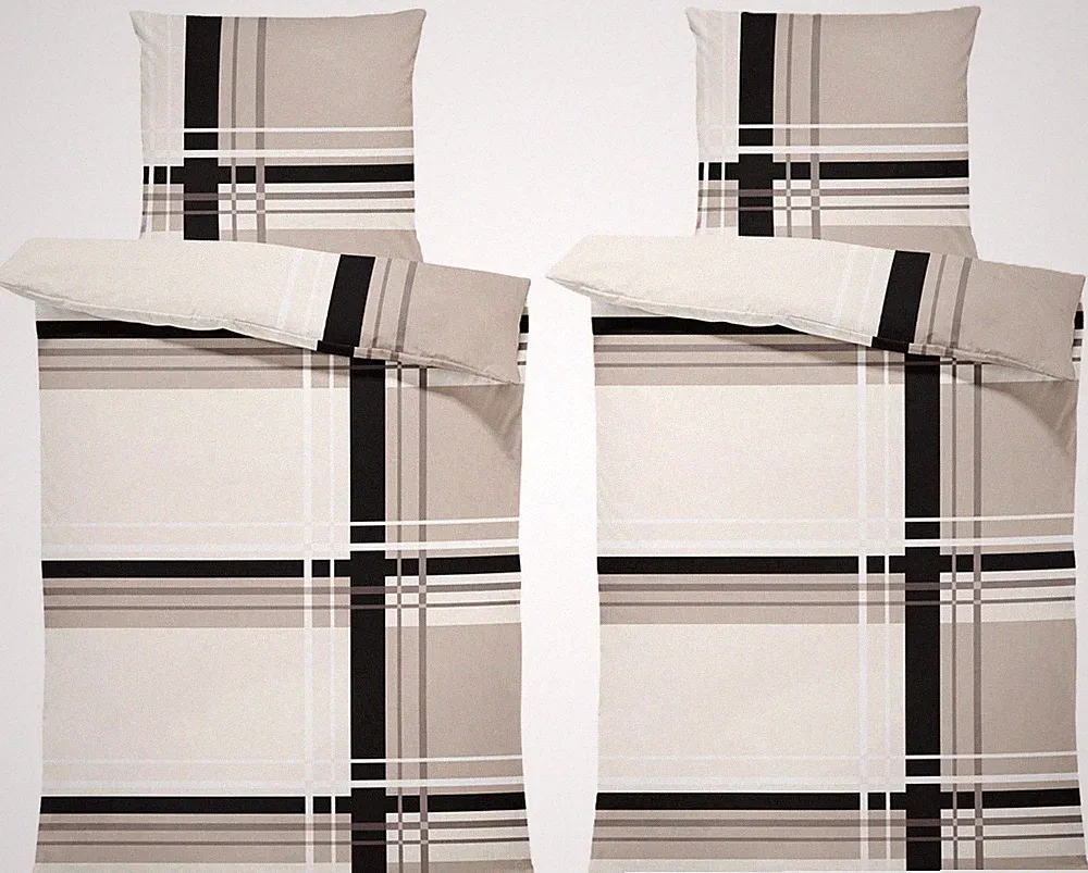 4 teilig Biber Bettwäsche 155x220 cm gestreift beige kuschelig Winter Baumwolle