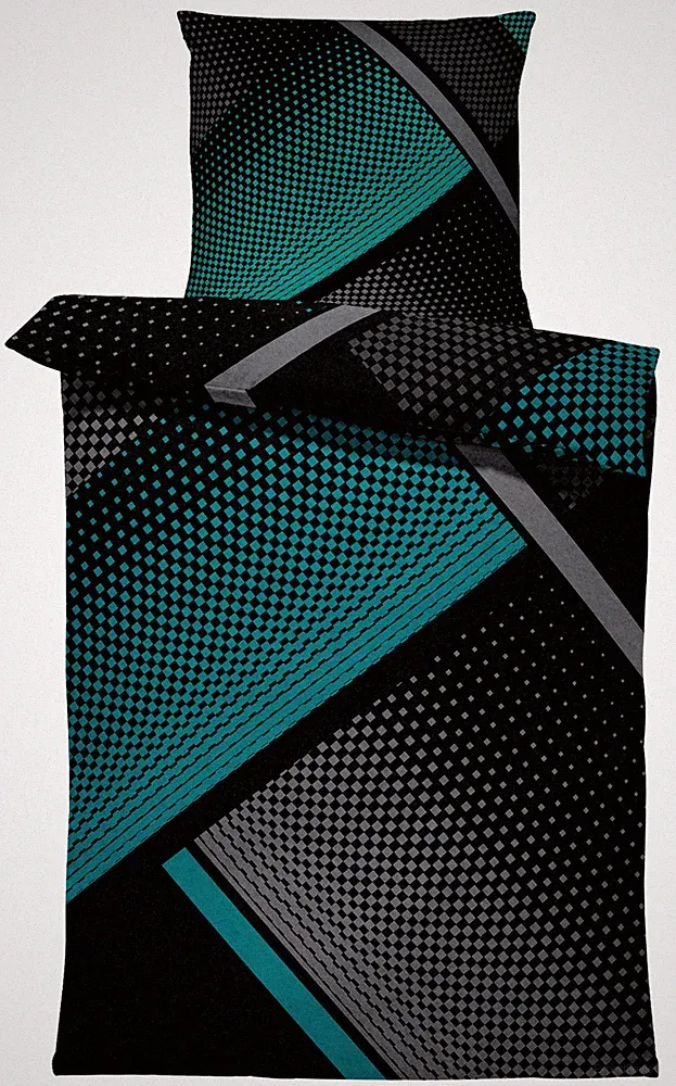 4 teilig Flausch Bettwäsche 135x200 cm geometrisch petrol Warme Winter Fleece