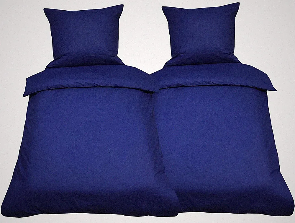 4 teilige Uni Bettwäsche 135 x 200 cm blau Einfarbig Renforce Baumwolle Garnitur