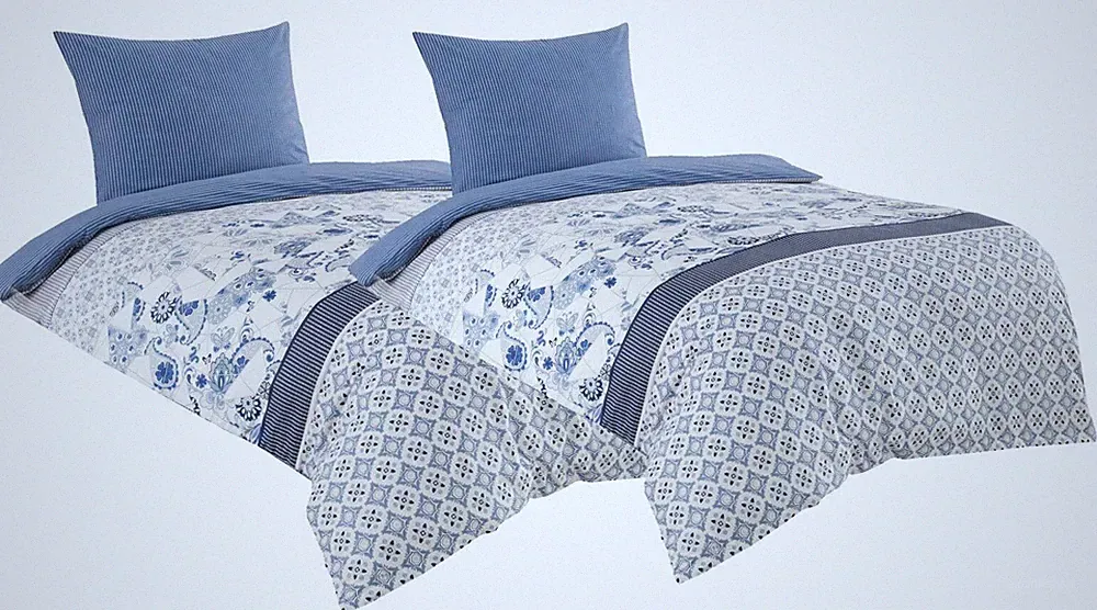 4 tlg Baumwolle Renforce Bettwäsche 135x200 + 80x80 weiß blau Wendefunktion Milo