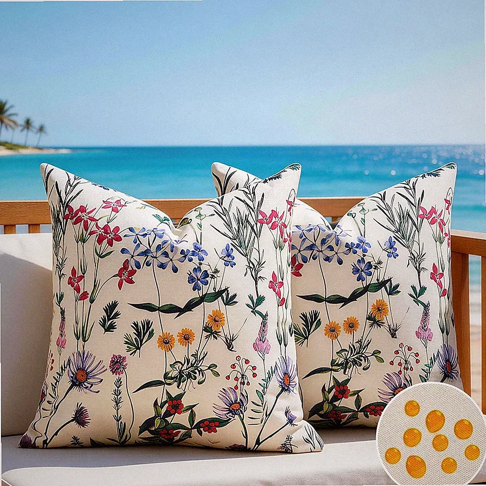 45x45 cm 2er Set Kissenbezüge grünen Gräsern bunten Wildblumen Beidseitig Bedruc