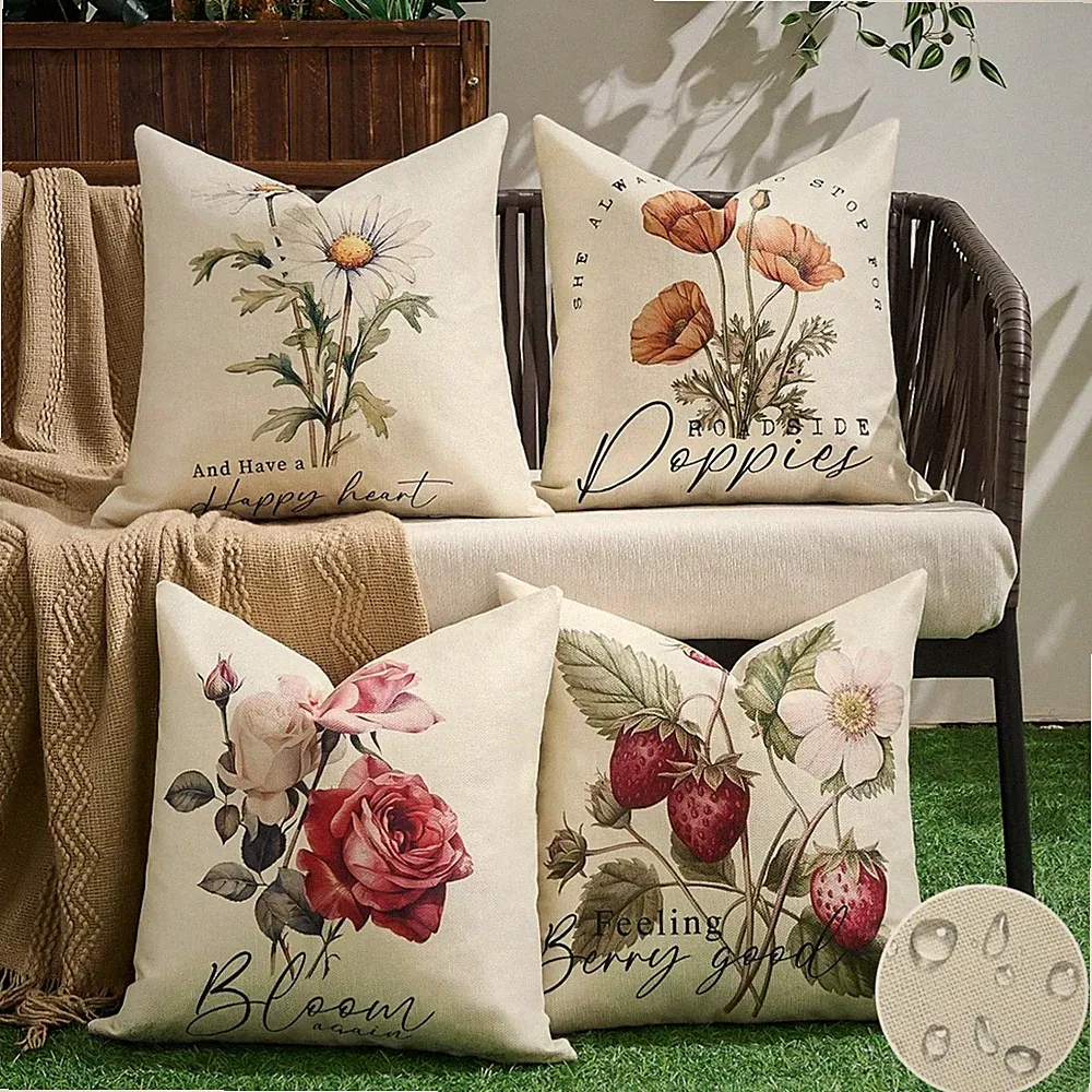 4er Set Blumen Kissenhüllen 40x40cm Dekoration Garten Sofa