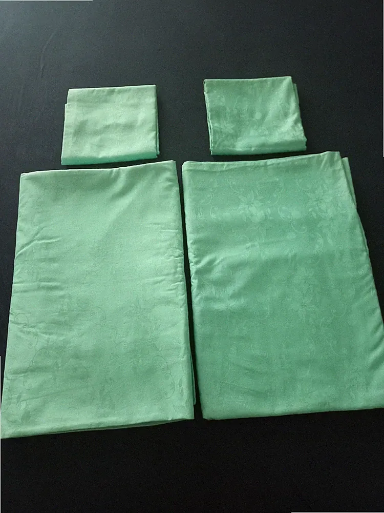 4er Set Vintage Retro Baumwoll Damast Bettwäsche mit Knöpfen mint 125x190cm