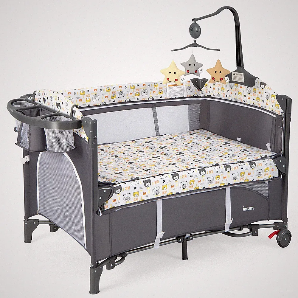 5 in 1 Beistellbett Baby Babybett mit Wickeltisch Reisebett Kinderbett Rollen