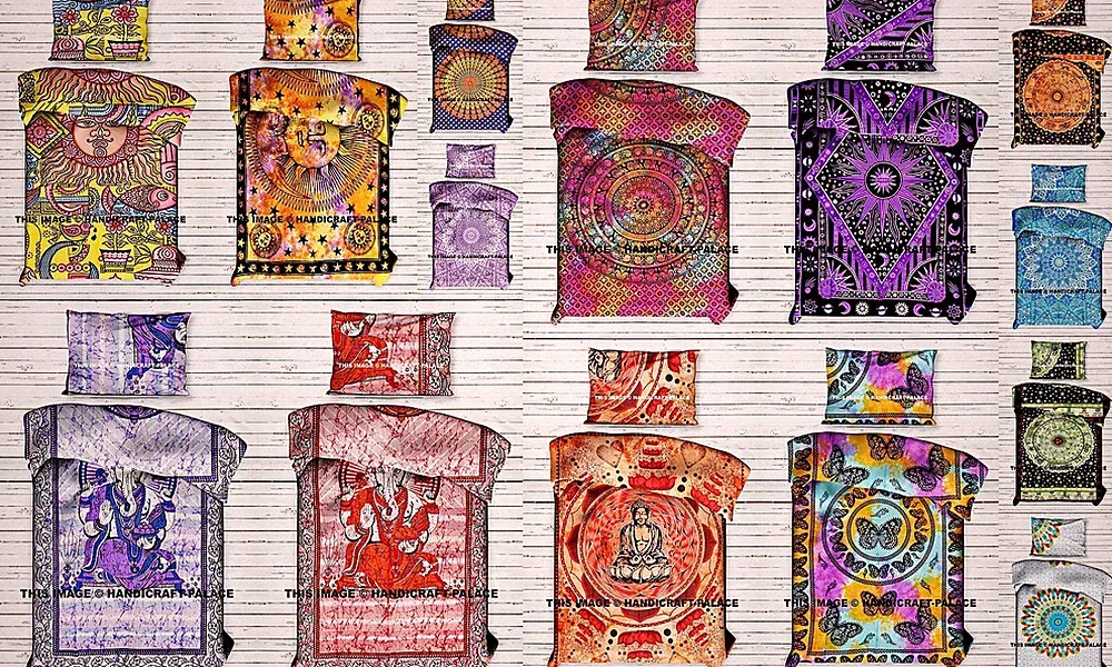 5 Stück Set Indische Baumwolle Wendbare Twin Decke Boho Mandala Bettbezug