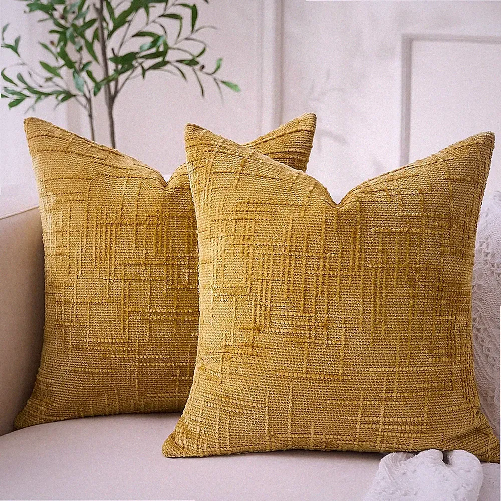 50x50 cm Kissenbezug Cord Gelb Chenille Decor Boho Kissen Couch Polster Sofakiss