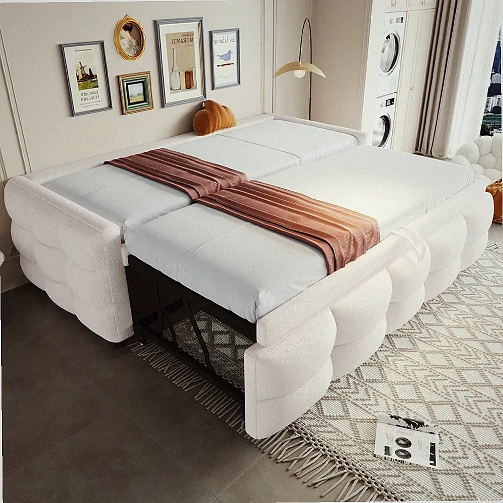 90/180x190cm Tagesbett mit Ausziehbaresbett Schlafsofa Polsterbett, Lattenrost
