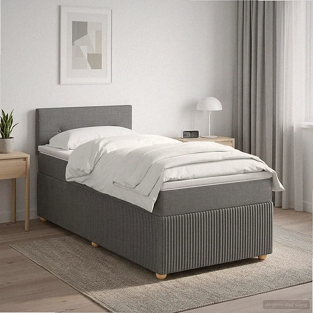 90x190 cm Boxspringbett mit Matratze Stoff Kopfteil Einzelbett Polsterbett
